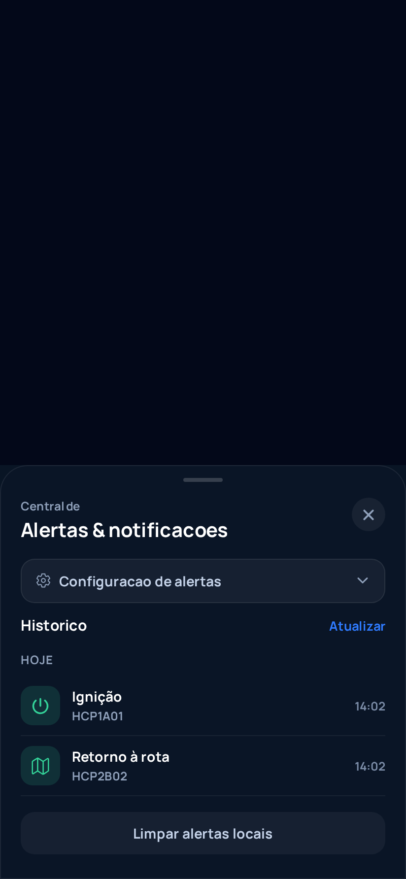 Tela Central de alertas da plataforma Helpcar