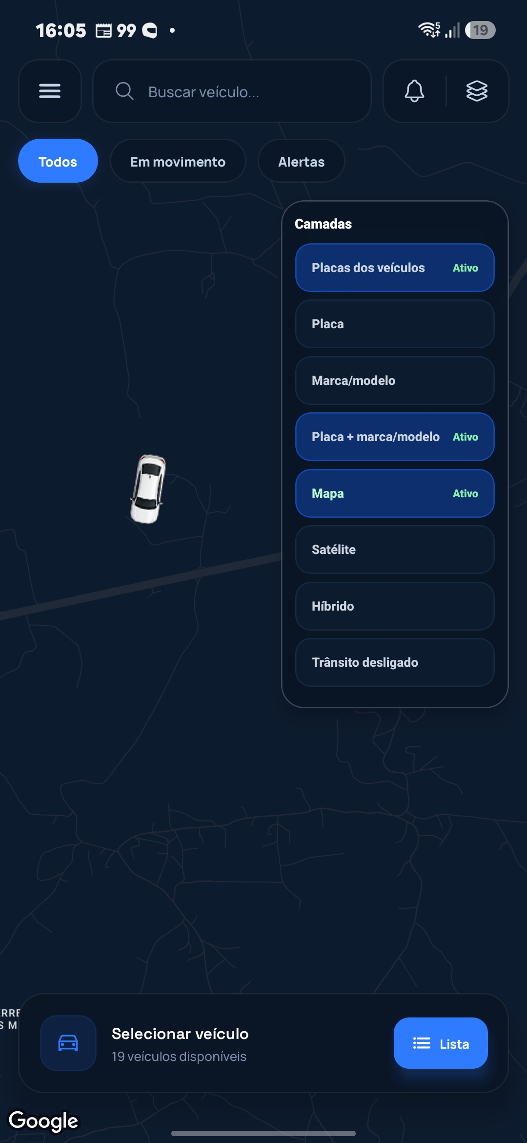 Tela Camadas e identificação da plataforma Helpcar