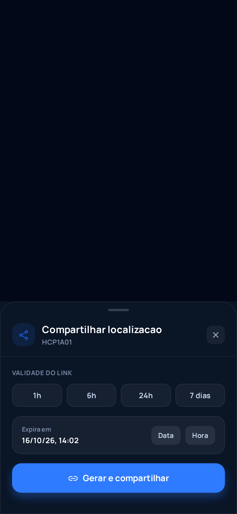 Tela Compartilhamento temporário da plataforma Helpcar